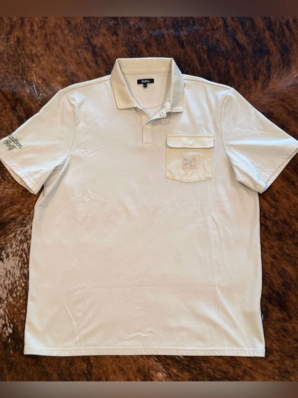 Malbon Golf Jovis Solid Polo Ivory Cream Flap Pocket Men's XL Vintage